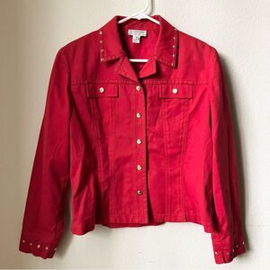 St. John Sport by Marie Gray Red Retro Minimalist Studded 90s Denim Jacket Small